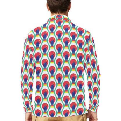 Bowling Pattern Print Design 05 Long Sleeve Polo Shirt For Men's