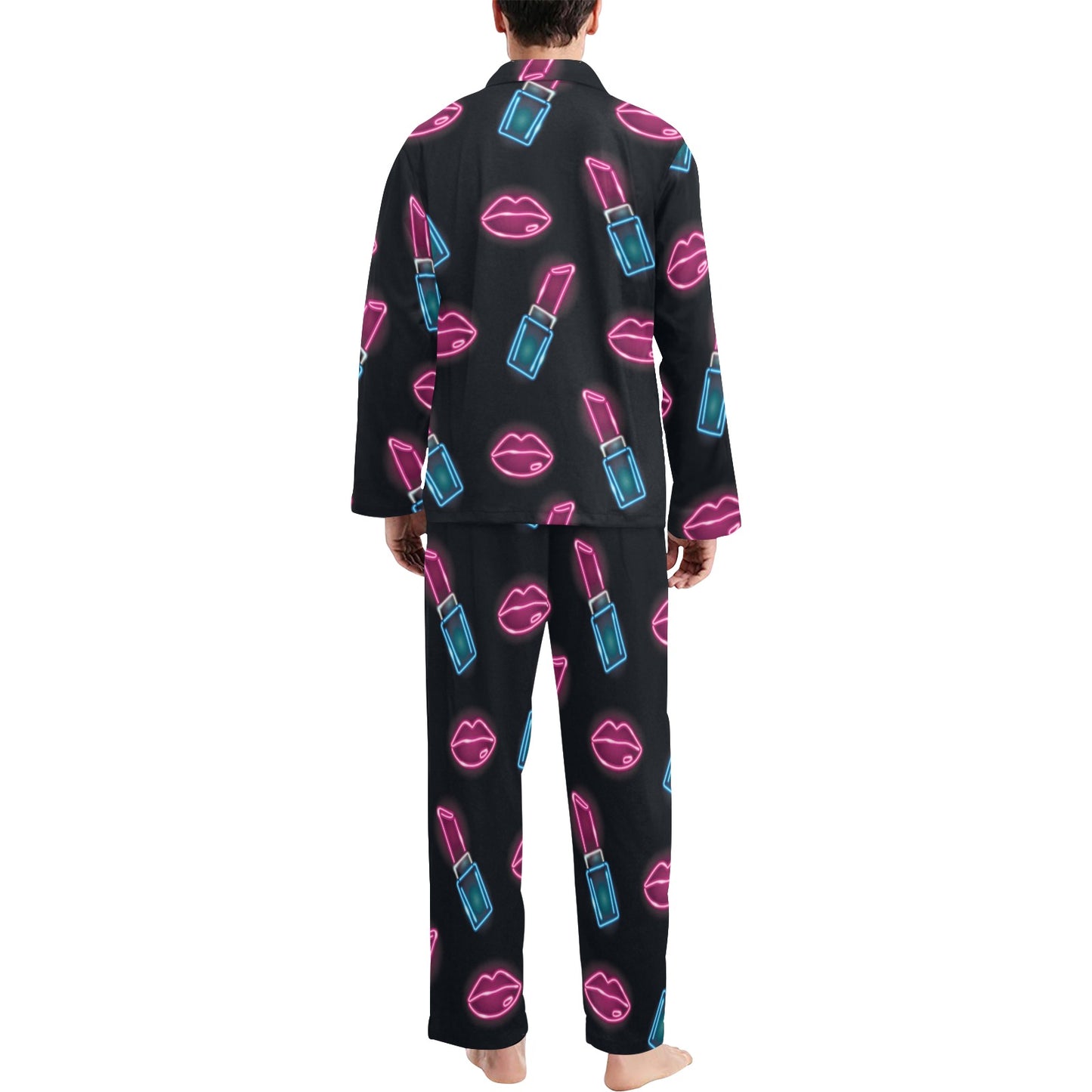 Lipstick Color Neon Pattern Print Design 03 Men's Long Pajama Set