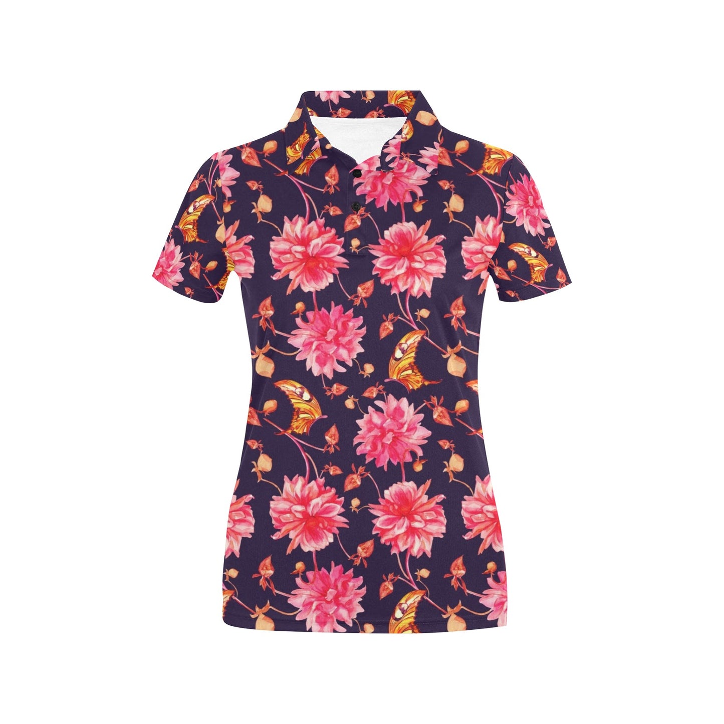 Dahlia Pattern Print Design DH03 Women's Polo Shirt