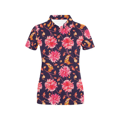 Dahlia Pattern Print Design DH03 Women's Polo Shirt