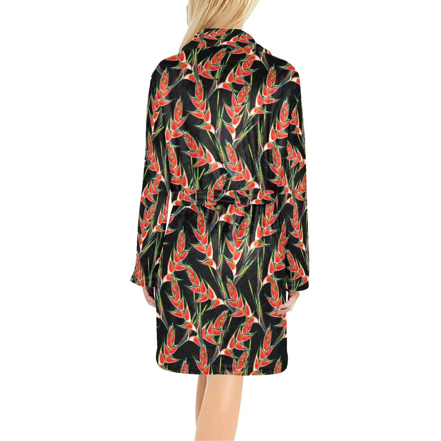 Heliconia Pattern Print Design HL010 Women's Fleece Robe