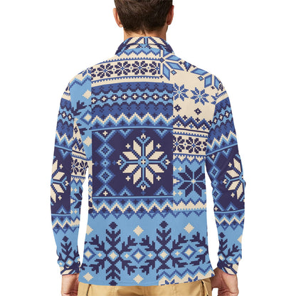 Nordic Pattern Print Design A04 Long Sleeve Polo Shirt For Men's