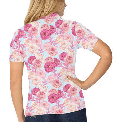 Lisianthus Pattern Print Design LT05 Women's Polo Shirt