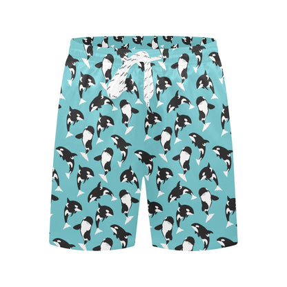 Whale Action Design Themed Print Men's Swim Trunks Beach Shorts
