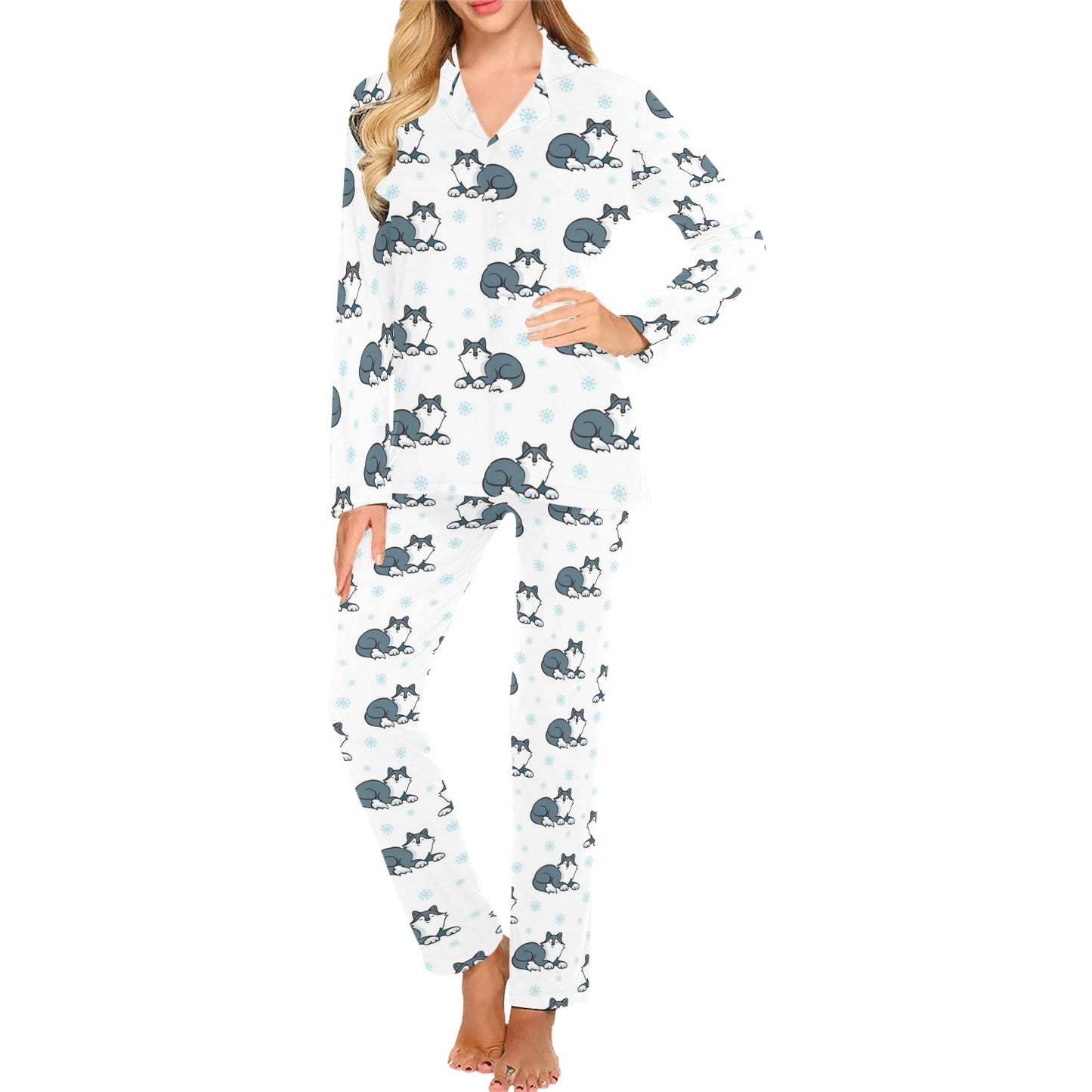 Alaskan Malamute Pattern Print Design 03 Women's Long Pajama Set