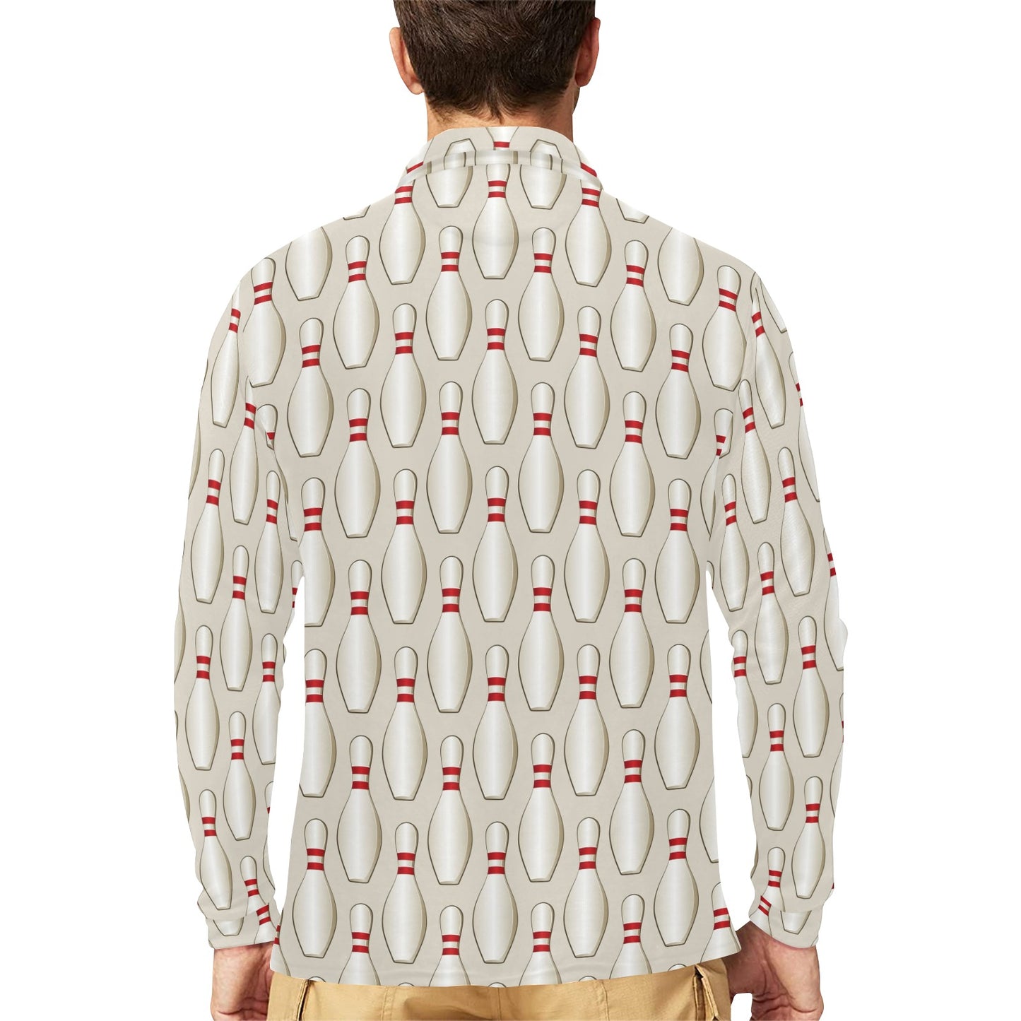 Bowling Pin Pattern Print Design 01 Long Sleeve Polo Shirt For Men's