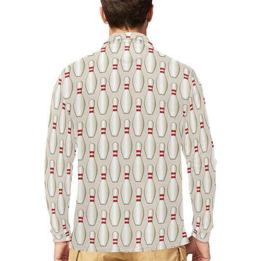 Bowling Pin Pattern Print Design 01 Long Sleeve Polo Shirt For Men's
