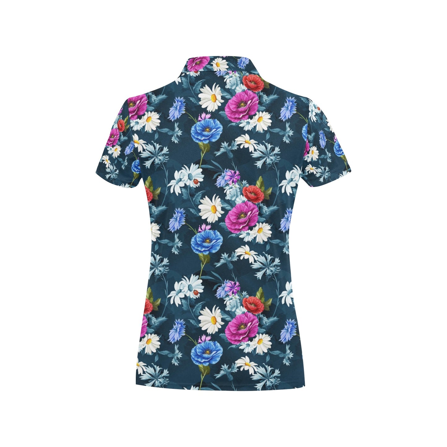 Floral Blue Themed Print Women's Polo Shirt
