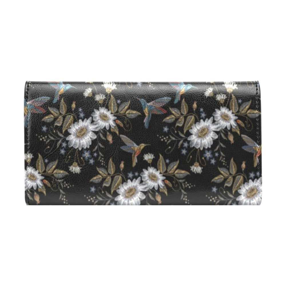 Hummingbird with Embroidery Themed Print Women's Trifold Wallet