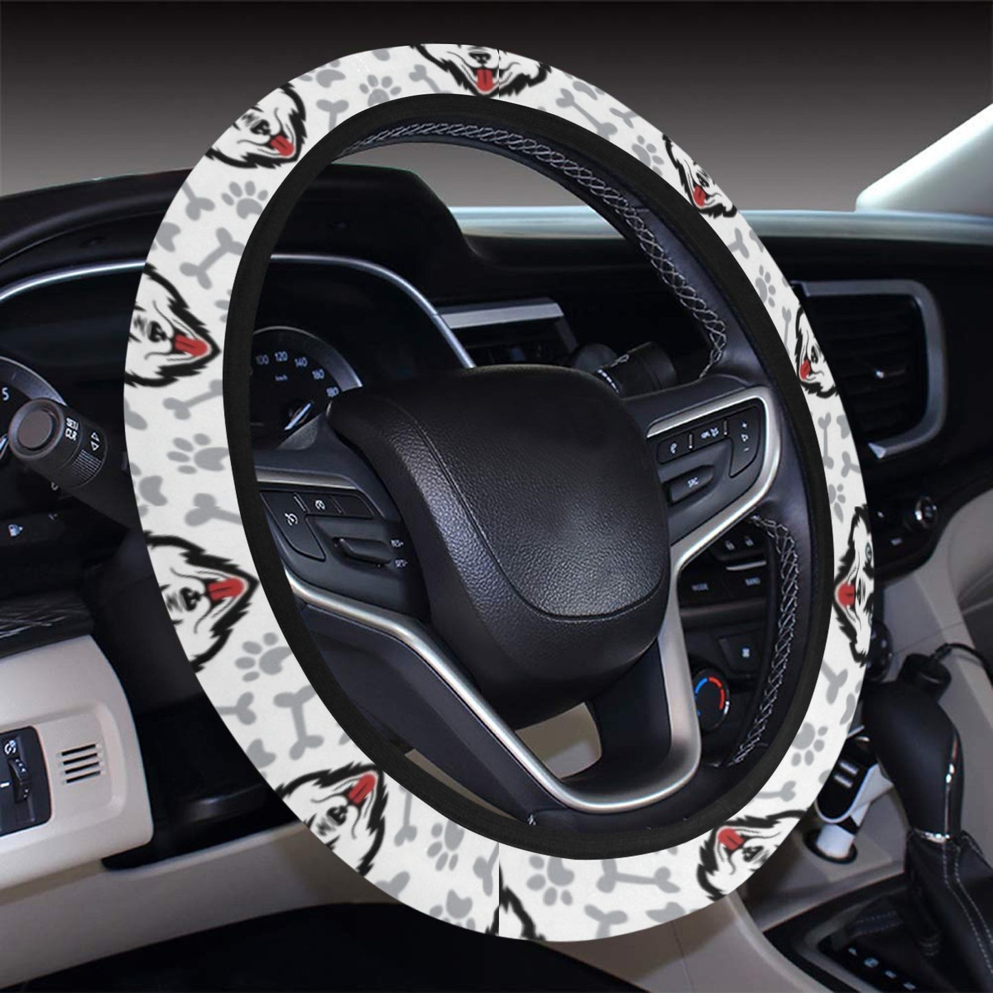 Siberian Huskies Print Design LKS305 Steering Wheel Cover with Elastic Edge