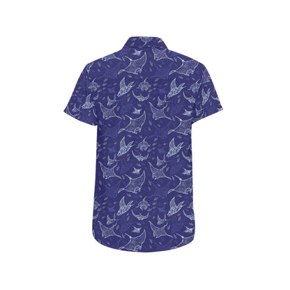 Manta Ray Print Design LKS401 Men Short Sleeve Button Up Shirt