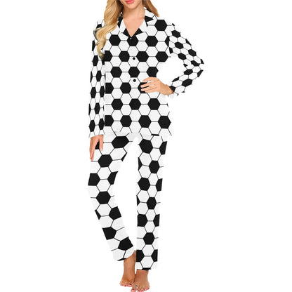 Soccer Ball Texture Print Design LKS303 Women's Long Pajama Set
