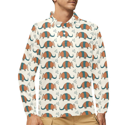 Armadillo Pattern Print Design 01 Long Sleeve Polo Shirt For Men's
