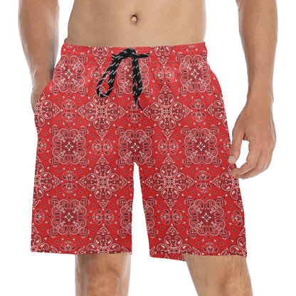 Bandana Red Pattern Print Design LKS3010 Men's Swim Trunks Beach Shorts