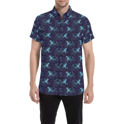 Shark Print Design LKS306 Men Short Sleeve Button Up Shirt