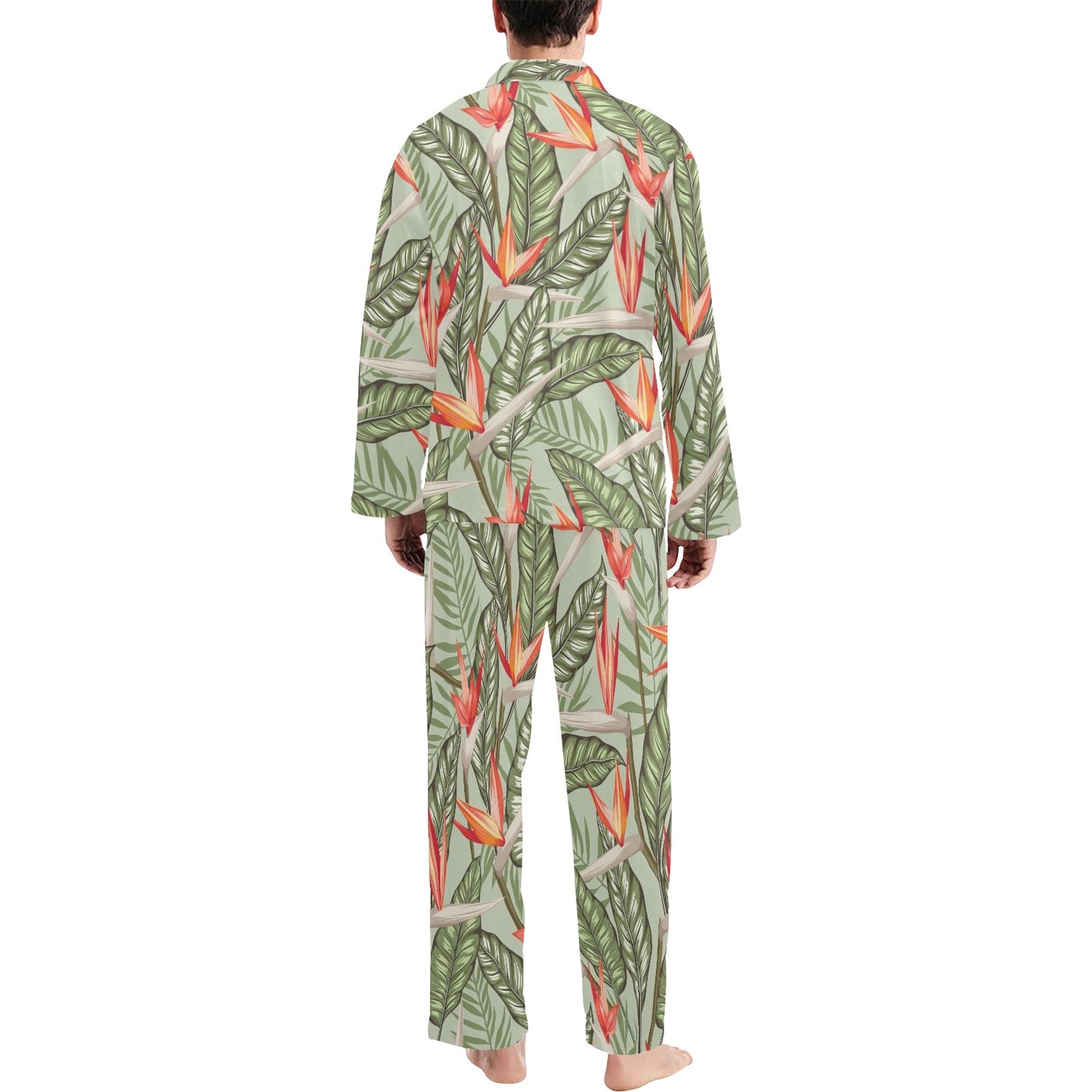 Bird Of Paradise Pattern Print Design BOP08 Men's Long Pajama Set