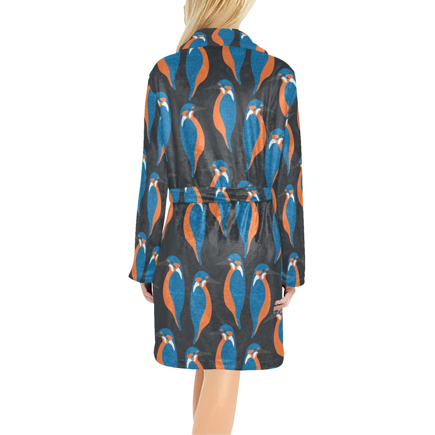 Kingfisher Pattern Print Design 03 Women's Fleece Robe