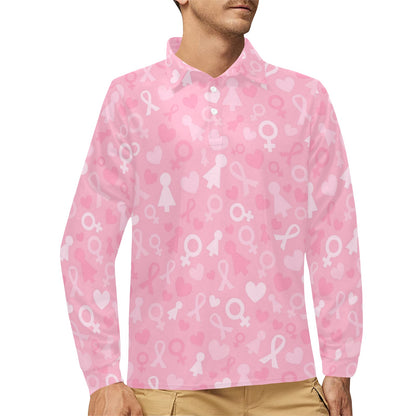 Breast cancer Pattern Print Design 01 Long Sleeve Polo Shirt For Men's