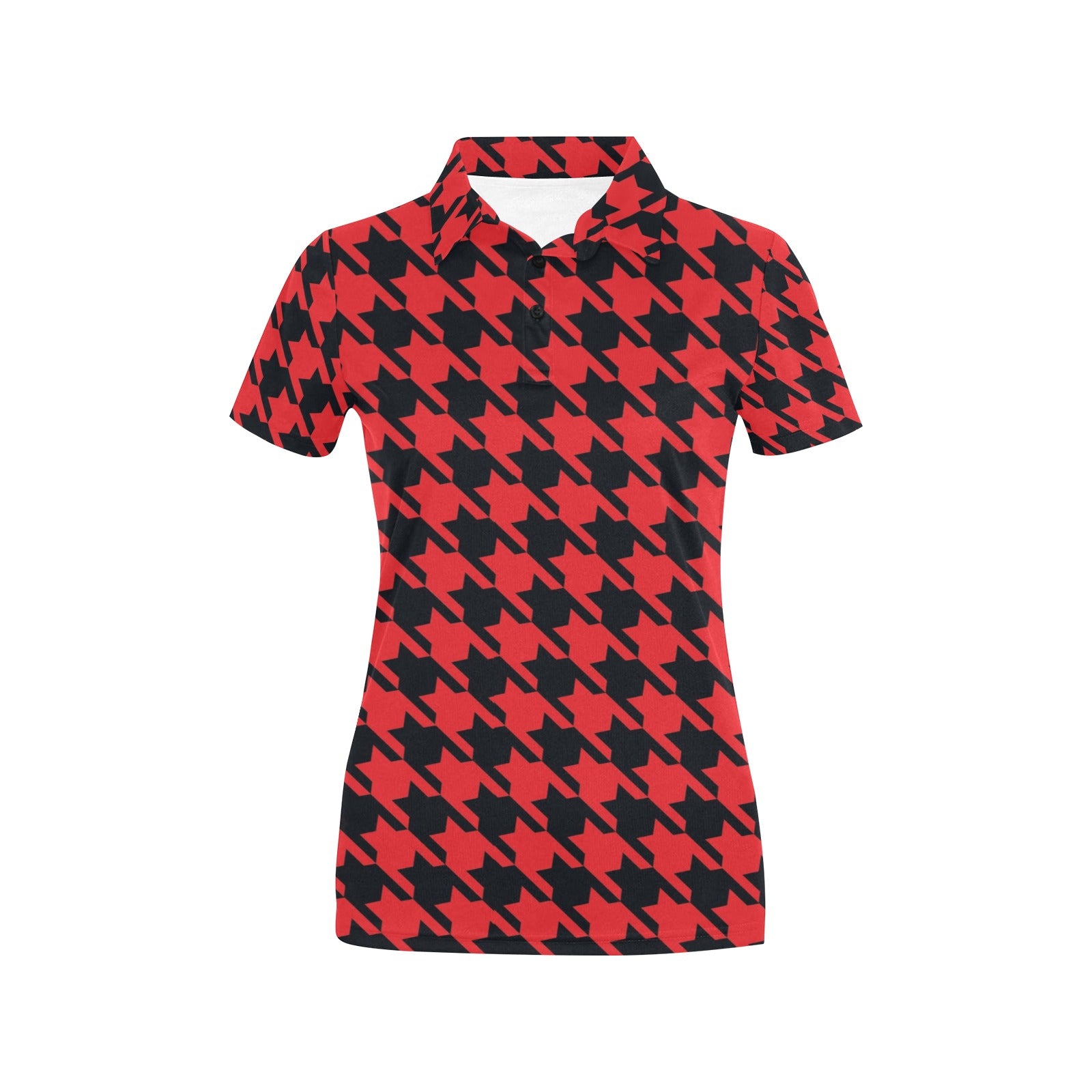 Houndstooth Red Pattern Print Design 03 Women's Polo Shirt