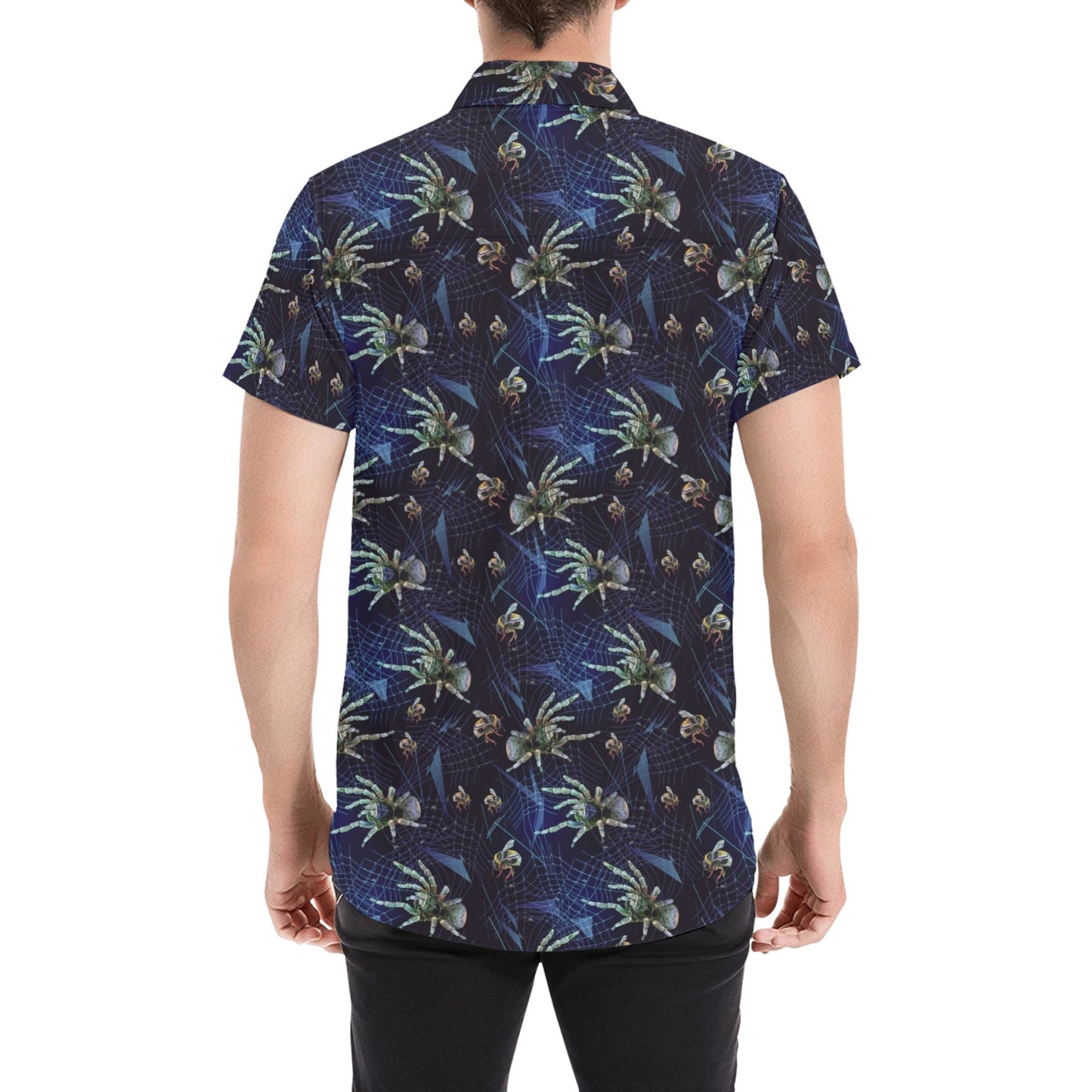 Tarantula Print Design LKS401 Men Short Sleeve Button Up Shirt