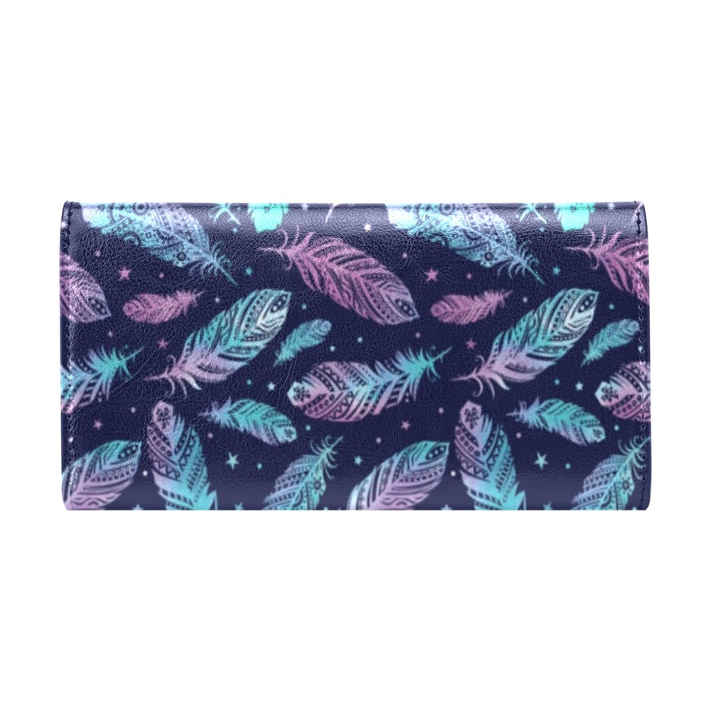Feather Aztec Design Print Women's Trifold Wallet