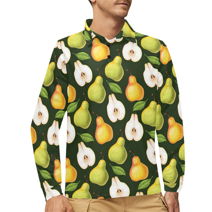 Pear Pattern Print Design PE06 Long Sleeve Polo Shirt For Men's