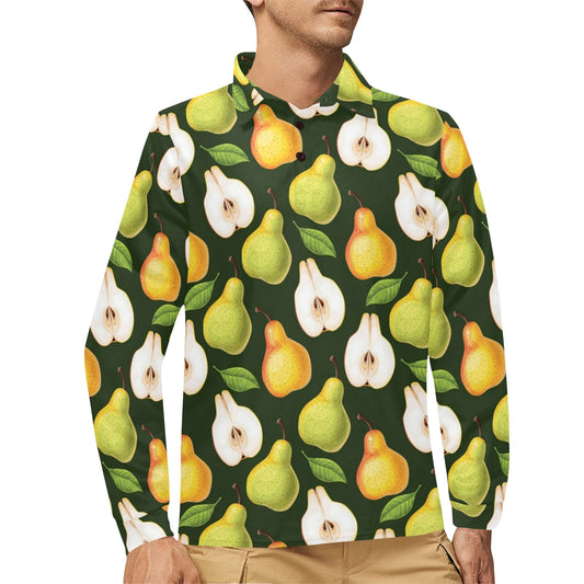 Pear Pattern Print Design PE06 Long Sleeve Polo Shirt For Men's