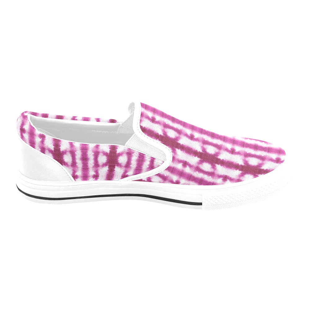 Tie Dye Dark Pink Print Design LKS303 White Slip Ons Canvas Women's Shoes