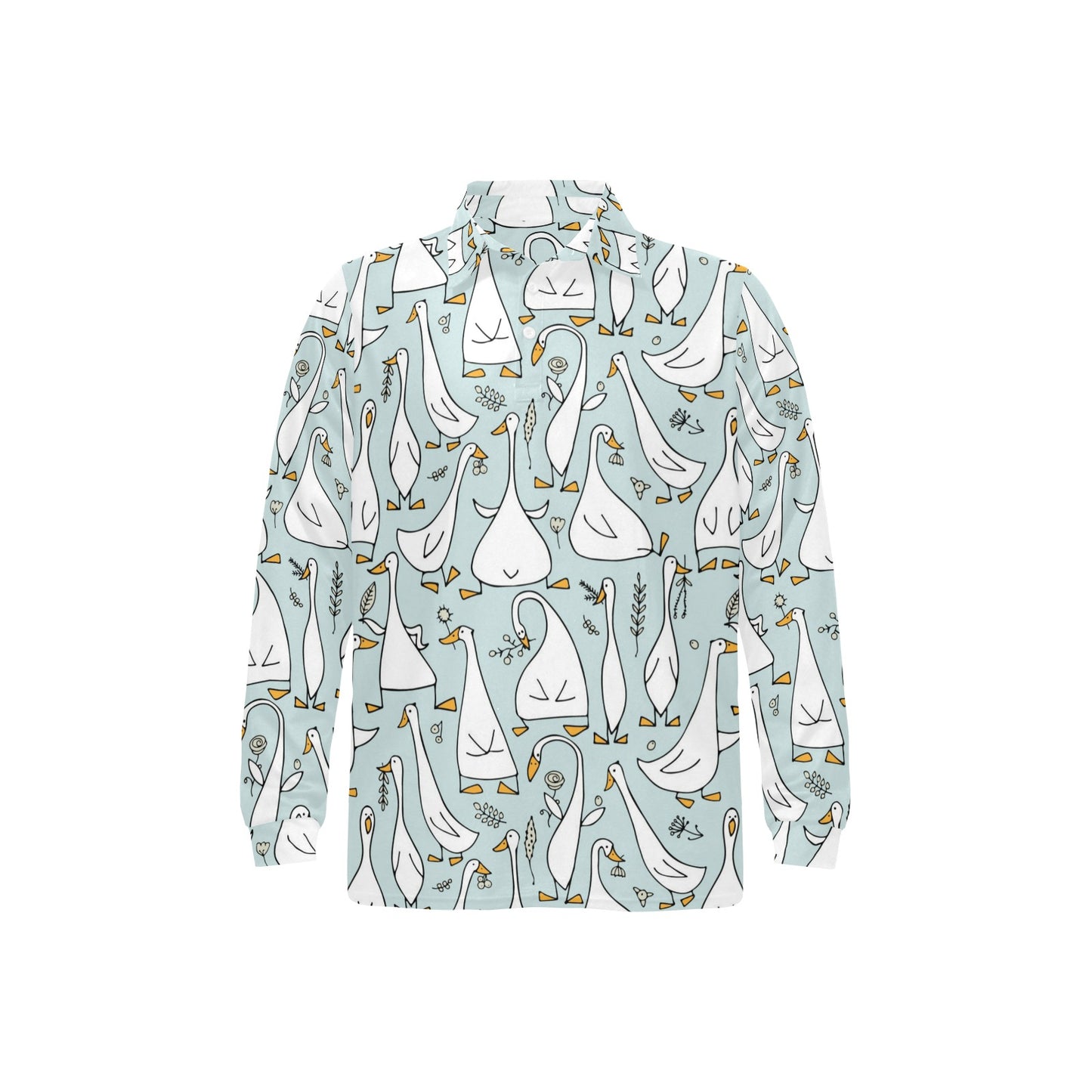 Goose Pattern Print Design 03 Long Sleeve Polo Shirt For Men's