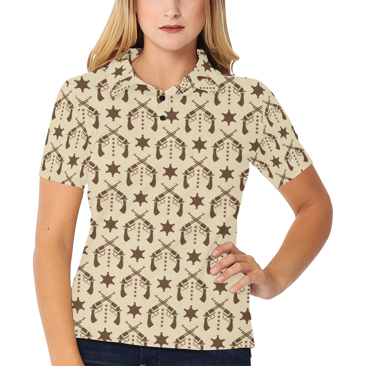 Western Cowboy Print Design LKS302 Women's Polo Shirt