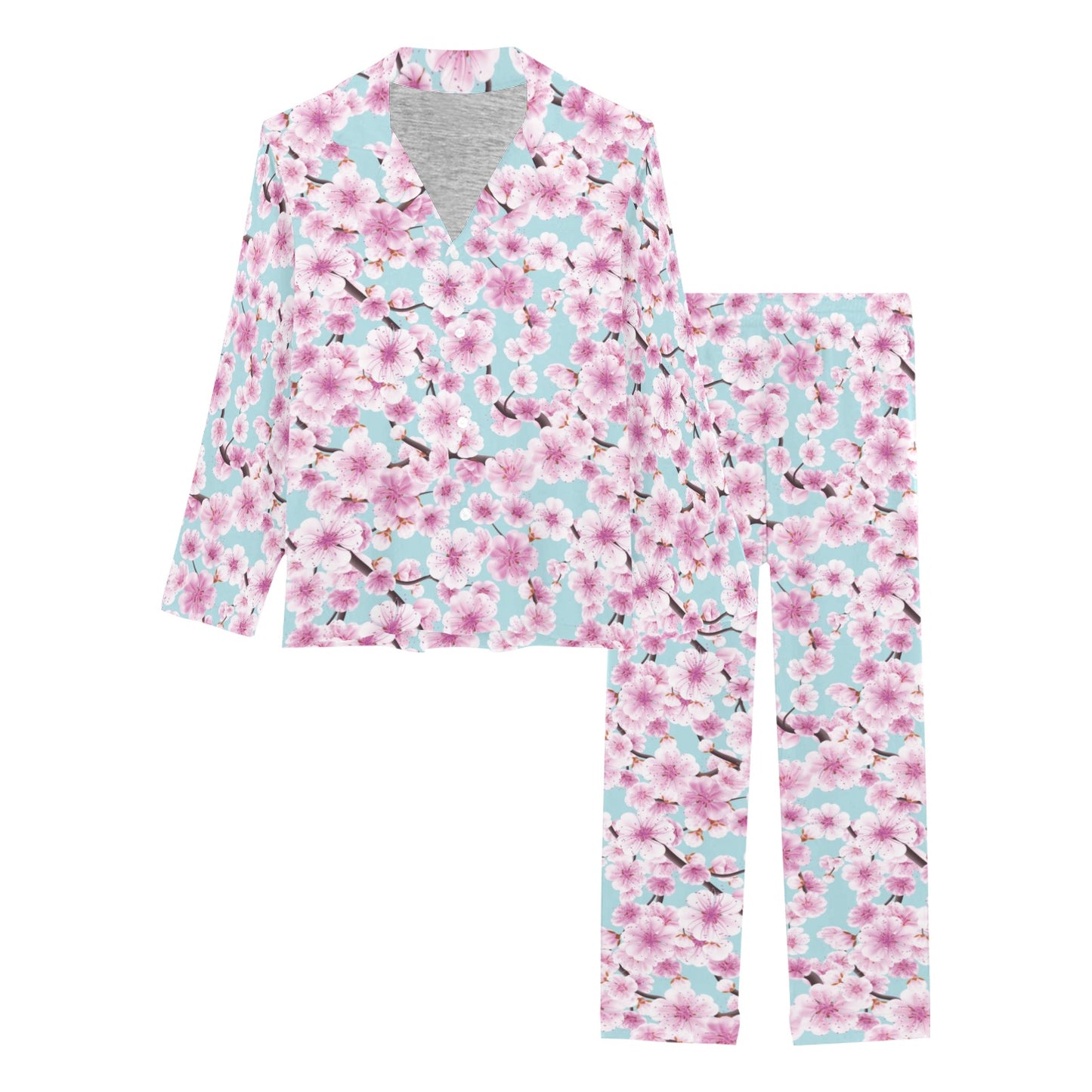 Cherry Blossom Pattern Print Design 01 Women's Long Pajama Set