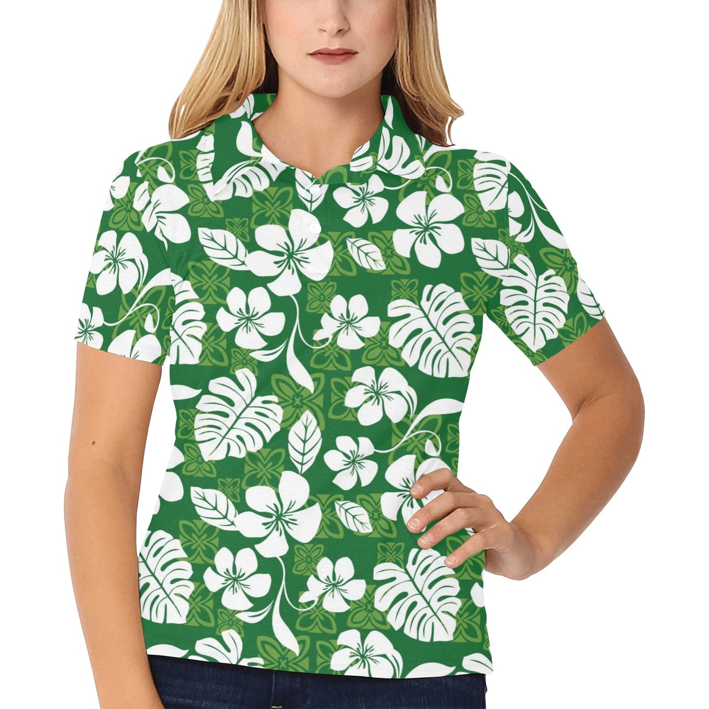 Hawaiian Themed Pattern Print Design H016 Women's Polo Shirt
