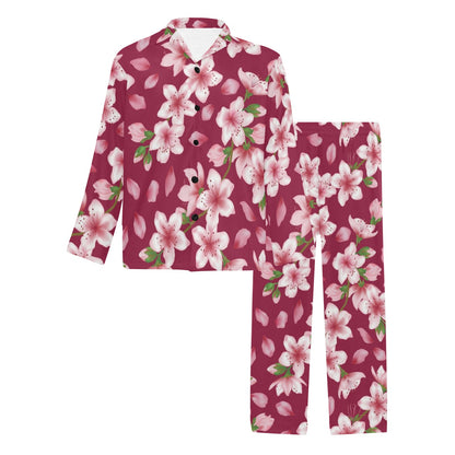 Cherry Blossom Pattern Print Design CB06 Men's Long Pajama Set