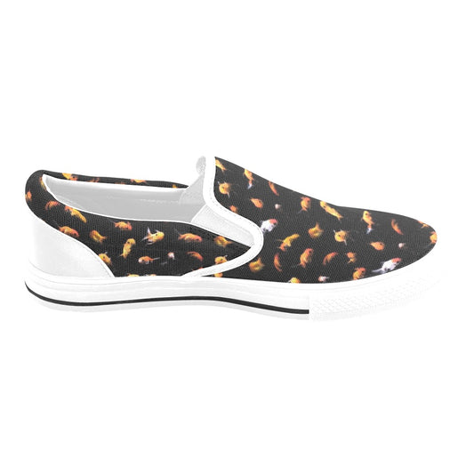 Goldfish Print Design LKS402 White Slip Ons Canvas Women's Shoes