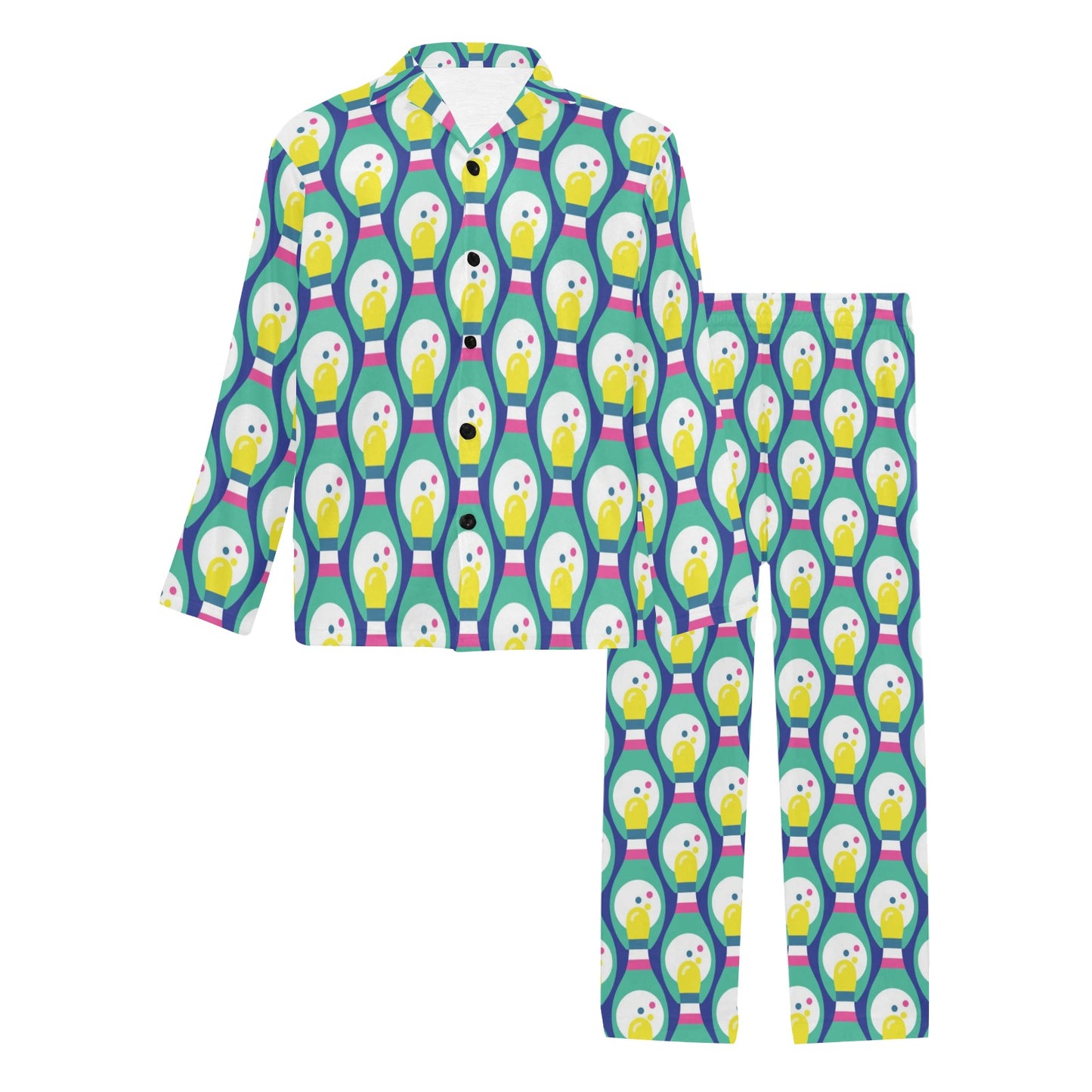 Bowling Pattern Print Design 04 Men's Long Pajama Set
