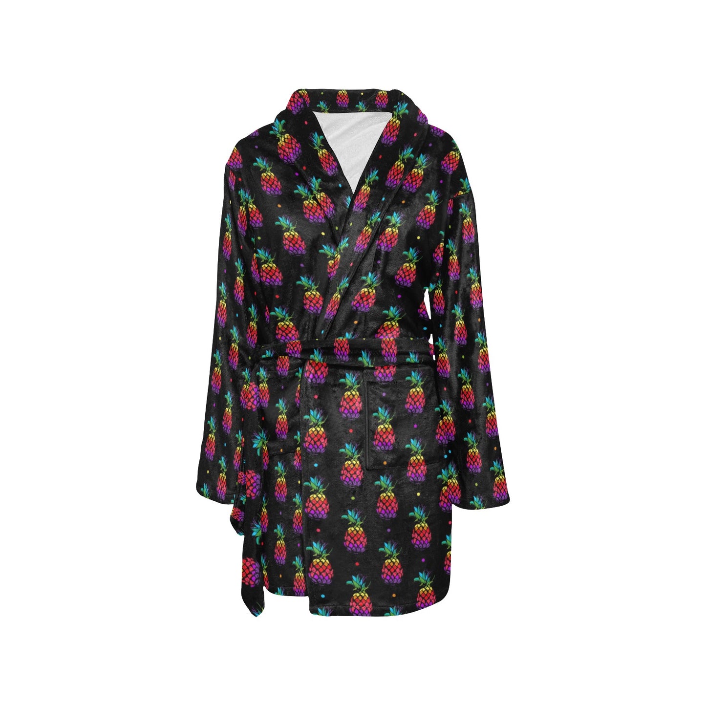 Pineapple Rainbow Dot Print Women's Fleece Robe