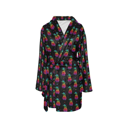 Pineapple Rainbow Dot Print Women's Fleece Robe