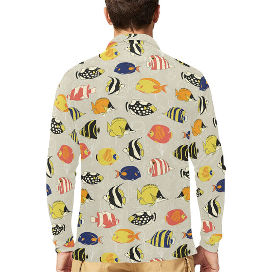 Angelfish Print Design LKS401 Long Sleeve Polo Shirt For Men's