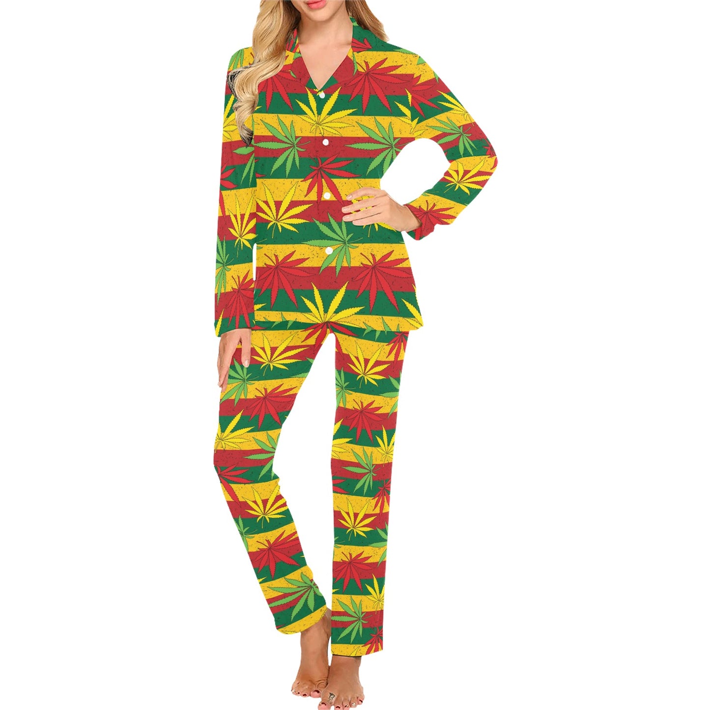 Rasta Pattern Print Design A03 Women's Long Pajama Set
