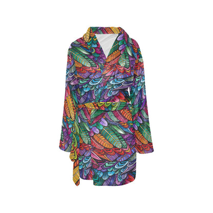 Feather Multicolor Design Print Women's Fleece Robe
