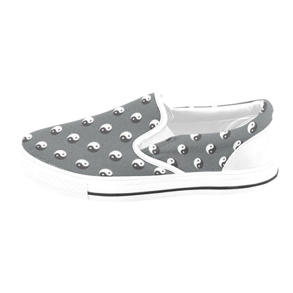 Yin Yang Print Design LKS303 White Slip Ons Canvas Women's Shoes