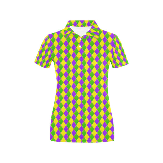Mardi Gras Pattern Print Design 01 Women's Polo Shirt