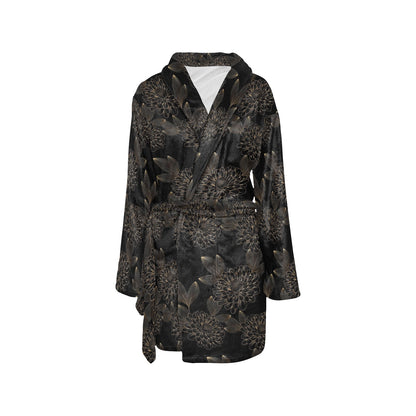 Dahlia Pattern Print Design DH04 Women's Fleece Robe