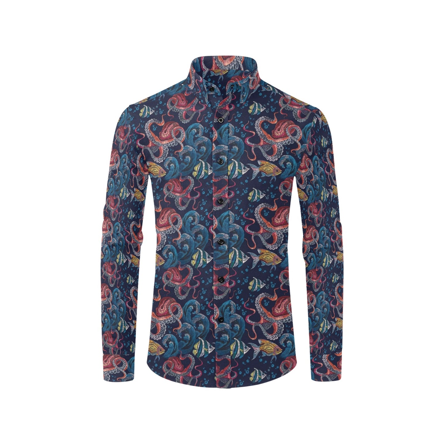 Underwater Giant Squid Print Design LKS302 Men's Long Sleeve Dress Shirt