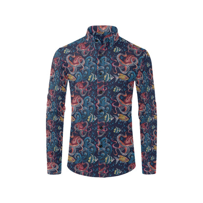 Underwater Giant Squid Print Design LKS302 Men's Long Sleeve Dress Shirt