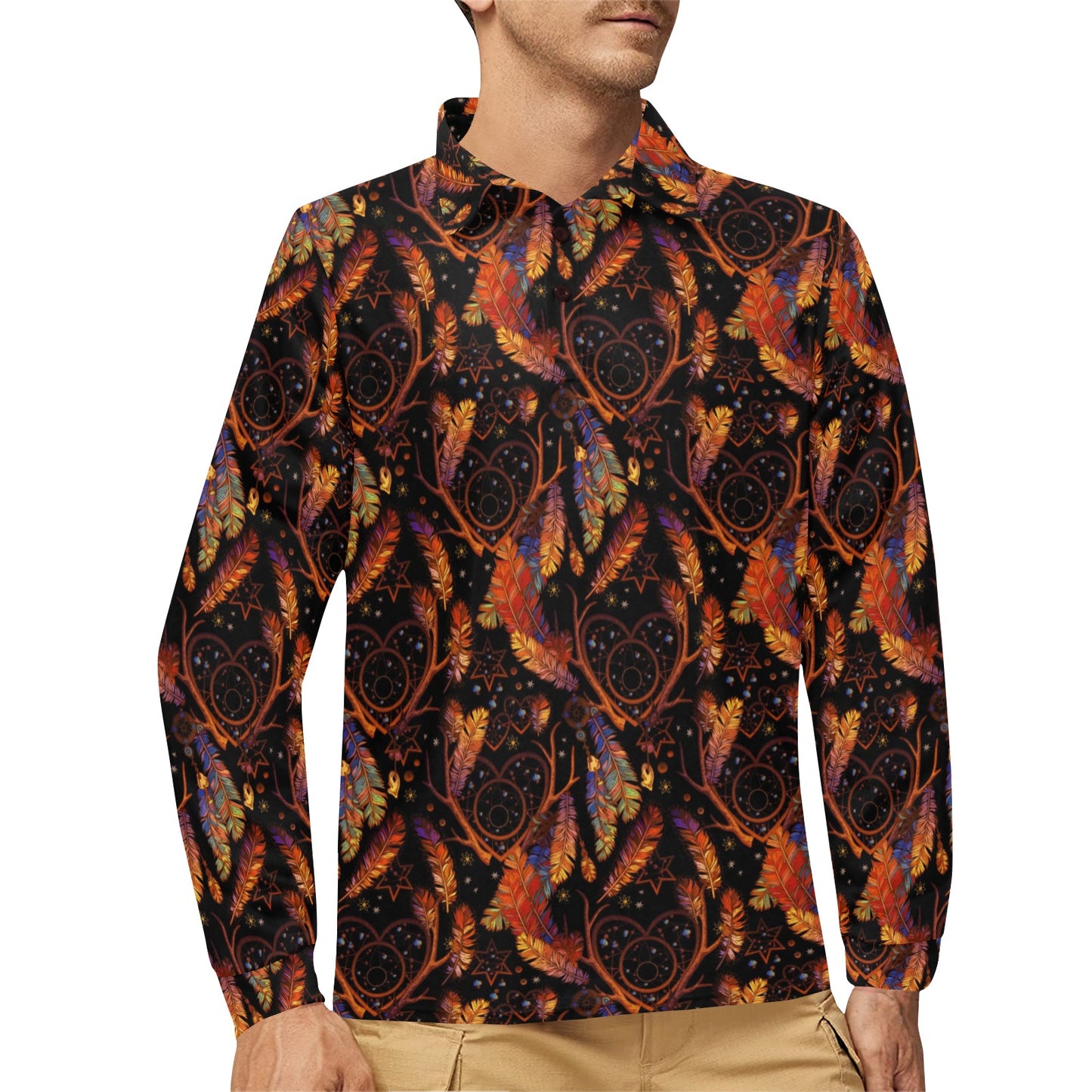 Dream Catcher Native American Design Long Sleeve Polo Shirt For Men's