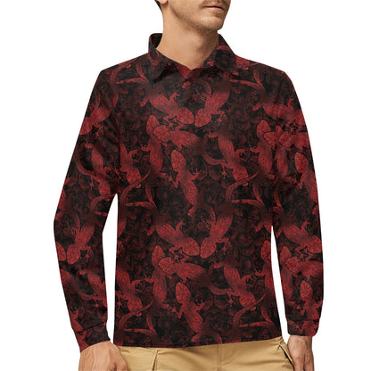 Gecko Pattern Print Design 04 Long Sleeve Polo Shirt For Men's