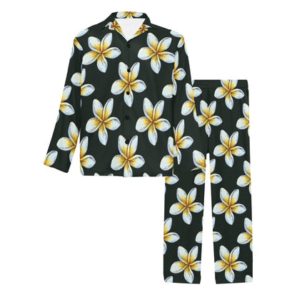 White Plumeria Pattern Print Design PM022 Men's Long Pajama Set