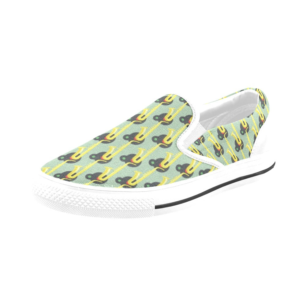 Saxophone Print Design LKS405 White Slip Ons Canvas Women's Shoes