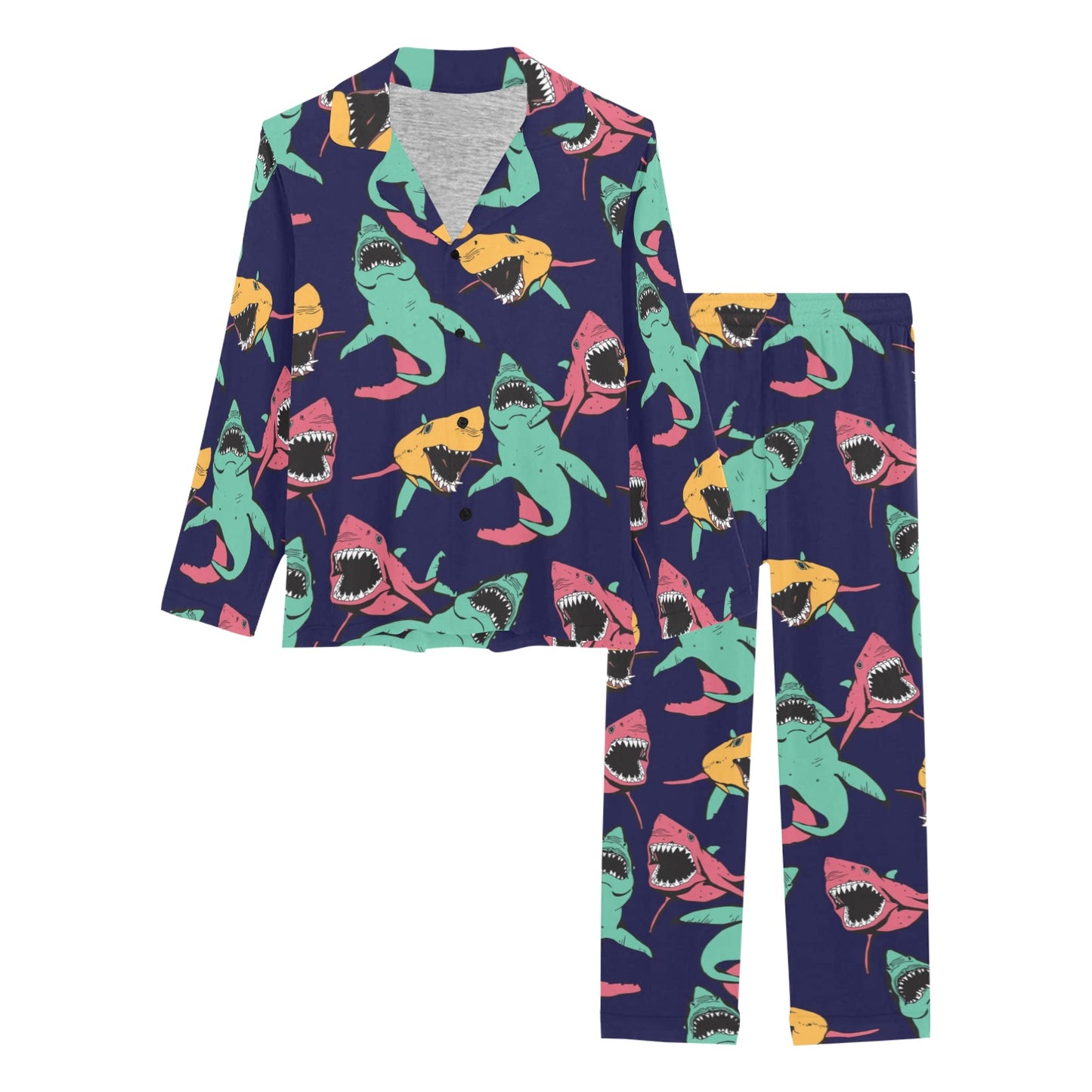 Shark Bite Pattern Women's Long Pajama Set